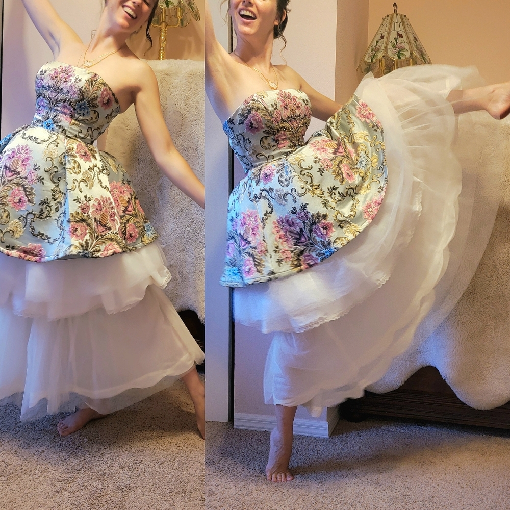 *Jovani Strapless Floral Mini Dress Rhinestones and Paisley Print* - Picture 6 of 11